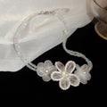 Old Money Style Stainless Steel Artificial Crystal Beaded Flower Collarbone Necklace for Women view 2
