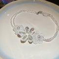 Old Money Style Stainless Steel Artificial Crystal Beaded Flower Collarbone Necklace for Women view 4