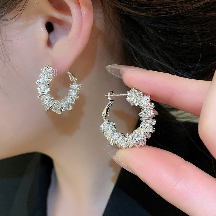 Light Luxury Copper Irregular Rhinestone Round Geometric Earrings For Women