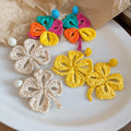 Raffia Woven Flower Stud Earrings With Silver Pins, Vacation Style Light Luxury Ear Jewelry view 2