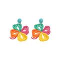Raffia Woven Flower Stud Earrings With Silver Pins, Vacation Style Light Luxury Ear Jewelry view 5
