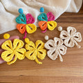 Raffia Woven Flower Stud Earrings With Silver Pins, Vacation Style Light Luxury Ear Jewelry view 4