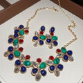 Vintage Alloy Teardrop Rhinestone Pendant Necklace Earrings Jewelry Set Light Luxury Court Style view 1