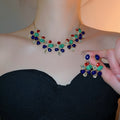Vintage Alloy Teardrop Rhinestone Pendant Necklace Earrings Jewelry Set Light Luxury Court Style view 2