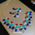 Vintage Alloy Teardrop Rhinestone Pendant Necklace Earrings Jewelry Set Light Luxury Court Style view 3