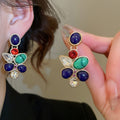 Vintage Alloy Teardrop Rhinestone Pendant Necklace Earrings Jewelry Set Light Luxury Court Style view 4