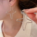 Copper Geometric Cross Star Stud Earrings With Silver Posts, Minimalist Fashion Jewelry For Women view 3