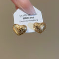 18K Gold Plated Copper Heart Stud Earrings With Silver Posts Elegant Light Luxury Style view 2
