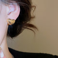 18K Gold Plated Copper Heart Stud Earrings With Silver Posts Elegant Light Luxury Style view 3