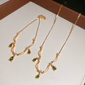 Gold Plated Copper Zircon Teardrop Lace Necklace Bracelet Jewelry Set For Women view 4
