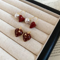 Retro Hong Kong Style Strawberry Heart Faux Pearl Stud Earrings With Silver Needle Posts view 4