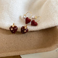 Retro Hong Kong Style Strawberry Heart Faux Pearl Stud Earrings With Silver Needle Posts view 1