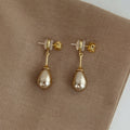 French Style Teardrop Faux Pearl Drop Earrings With Silver Pins For Elegant Office Wear view 3