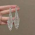 Elegant Geometric Copper Drop Earrings With Rhinestone Tassel And Silver Needle Posts view 3