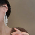 Elegant Geometric Copper Drop Earrings With Rhinestone Tassel And Silver Needle Posts view 4