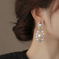 French Vintage Faux Pearl Zircon Round Geometric Stud Earrings Elegant Court Style view 4