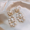 French Vintage Faux Pearl Zircon Round Geometric Stud Earrings Elegant Court Style view 3