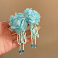 Fabric Flower Artificial Crystal Tassel Drop Earrings Elegant Floral Silver Needle Stud Style view 4