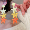 Raffia Star Tassel Drop Earrings With Iron Alloy Posts, Vacation Dopamine Style view 3