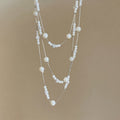 French Rhinestone Layered Faux Pearl Sweater Necklace Vintage Old Money Round Geometric Choker view 4