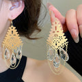 French Crystal Diamond Waterdrop Tassel Drop Earrings Iron Hook Vintage Ethnic Palace Style view 1