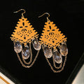 French Crystal Diamond Waterdrop Tassel Drop Earrings Iron Hook Vintage Ethnic Palace Style view 2
