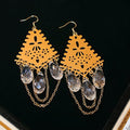 French Crystal Diamond Waterdrop Tassel Drop Earrings Iron Hook Vintage Ethnic Palace Style view 4