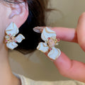 Vintage Alloy Enamel Flower Drop Earrings With Rhinestone Inlay And Silver Pin For Women view 3
