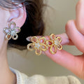 Copper Zircon Flower Drop Earrings With Silver Pins, Light Luxury Fashion OL Jewelry For Women view 2