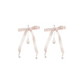 Korean Sweet Bow Stud Earrings With Faux Pearl Zircon Polka Dot Geometric Elegant Design view 5