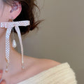 Korean Sweet Bow Stud Earrings With Faux Pearl Zircon Polka Dot Geometric Elegant Design view 3