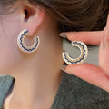 Vintage Copper Round Enamel Geometric Drop Earrings With Silver Pins For Women view 3
