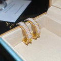 Gold Plated Copper C Shape Zircon Pearl Drop Earrings With Silver Pins, Light Luxury Vintage Style view 3