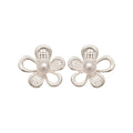 Faux Pearl Hollow Flower Stud Earrings With Silver Pin, Elegant Minimalist Niche Style Jewelry view 5