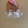 Faux Pearl Hollow Flower Stud Earrings With Silver Pin, Elegant Minimalist Niche Style Jewelry view 1