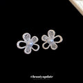 Faux Pearl Hollow Flower Stud Earrings With Silver Pin, Elegant Minimalist Niche Style Jewelry view 3