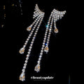 Copper Rhinestone Waterdrop Tassel Drop Earrings, Elegant Minimalist Geometric Stud Style view 2