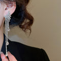 Copper Rhinestone Waterdrop Tassel Drop Earrings, Elegant Minimalist Geometric Stud Style view 3