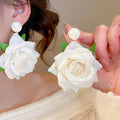 Sweet Floral Fabric Stud Earrings With Steel Pins, Elegant Spring Flower Design For Women view 3