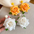 Sweet Floral Fabric Stud Earrings With Steel Pins, Elegant Spring Flower Design For Women view 4