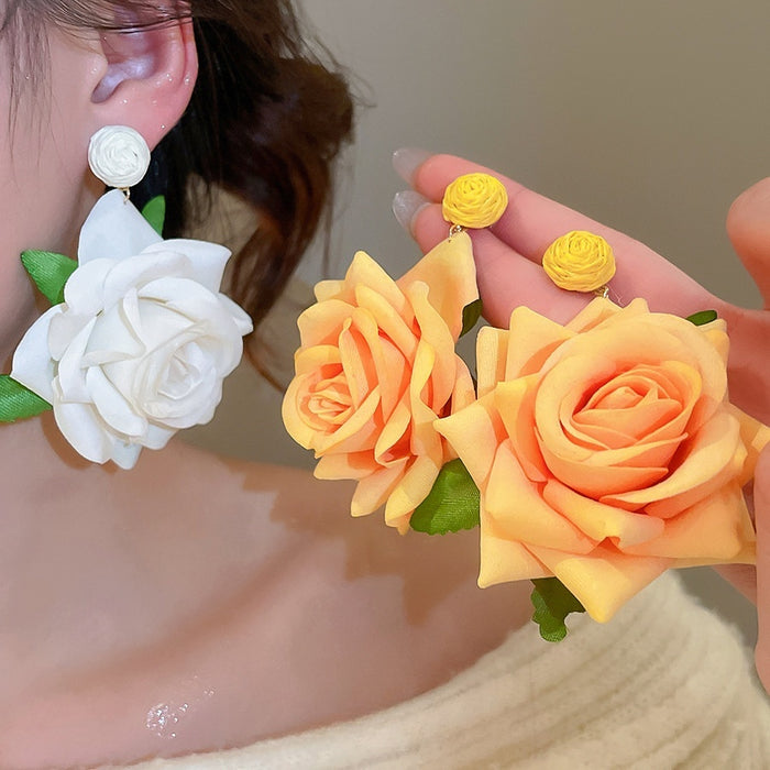 Sweet Floral Fabric Stud Earrings With Steel Pins, Elegant Spring Flower Design For Women