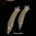 Geometric Copper Rhinestone Long Tassel Drop Earrings With Silver Pins Minimalist Western Style view 4