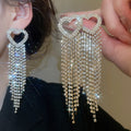 Copper Heart Tassel Drop Earrings With Zircon Inlay, Light Luxury European Style view 1