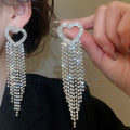 Copper Heart Tassel Drop Earrings With Zircon Inlay, Light Luxury European Style view 3