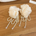 Elegant Chiffon Flower Faux Crystal Tassel Drop Earrings With Silver Needle view 2