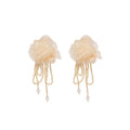 Elegant Chiffon Flower Faux Crystal Tassel Drop Earrings With Silver Needle view 5