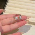 French Zircon Pearl Flower Open Ring For Women view 2