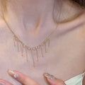 Korean Metal Tassel Sweater Necklace Geometric Round Light Luxury Minimalist Clavicle Chain view 3