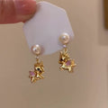 Silver Needle Zircon Enamel Horse Faux Pearl Stud Earrings, Vintage Light Luxury Zodiac Jewelry view 2