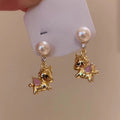 Silver Needle Zircon Enamel Horse Faux Pearl Stud Earrings, Vintage Light Luxury Zodiac Jewelry view 1
